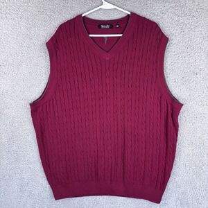 Cypress Links Sweater‎ Vest Mens 2XB Burgundy Cable Knit V Neck Cotton Golf